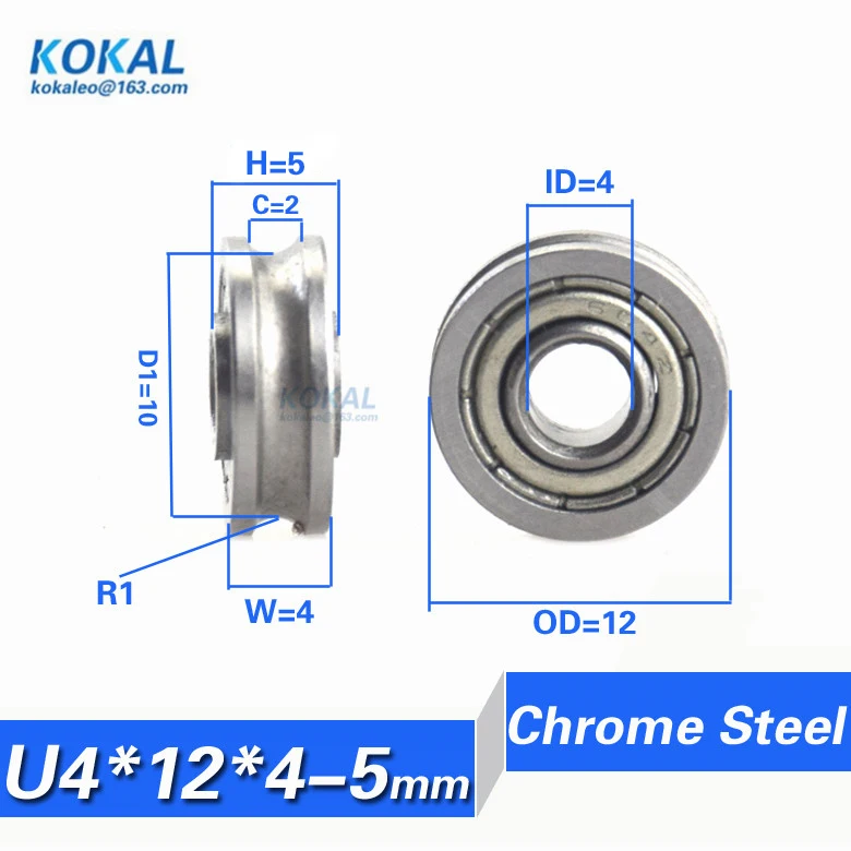 [U0412-4*5]Free Shipping 10PCS U groove 3D Printer bearing wheel U type 604UU 0412U chrome steel pulley roller 4*12*4mm