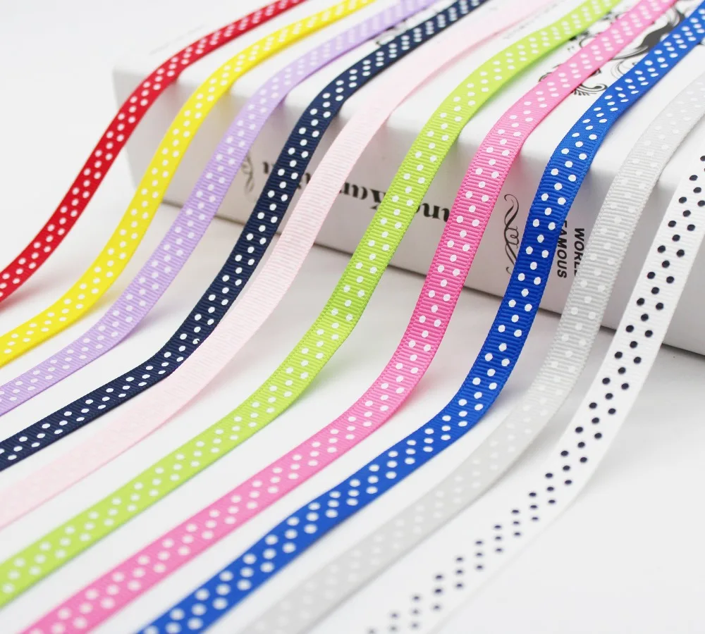 Largest Collection 3/8 inch (9MM /10mm /1cm) 30colors Polka Dots Printed Grosgrain Ribbons ECO-Friendly For DIY Girls Hairbows