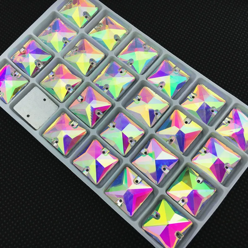 Crystal AB/Clear Square Sew on Rhinestones Glass Crystal 8,10,12,14,16,22mm Flatback sew-on stone Beads Dress Craft Supplies