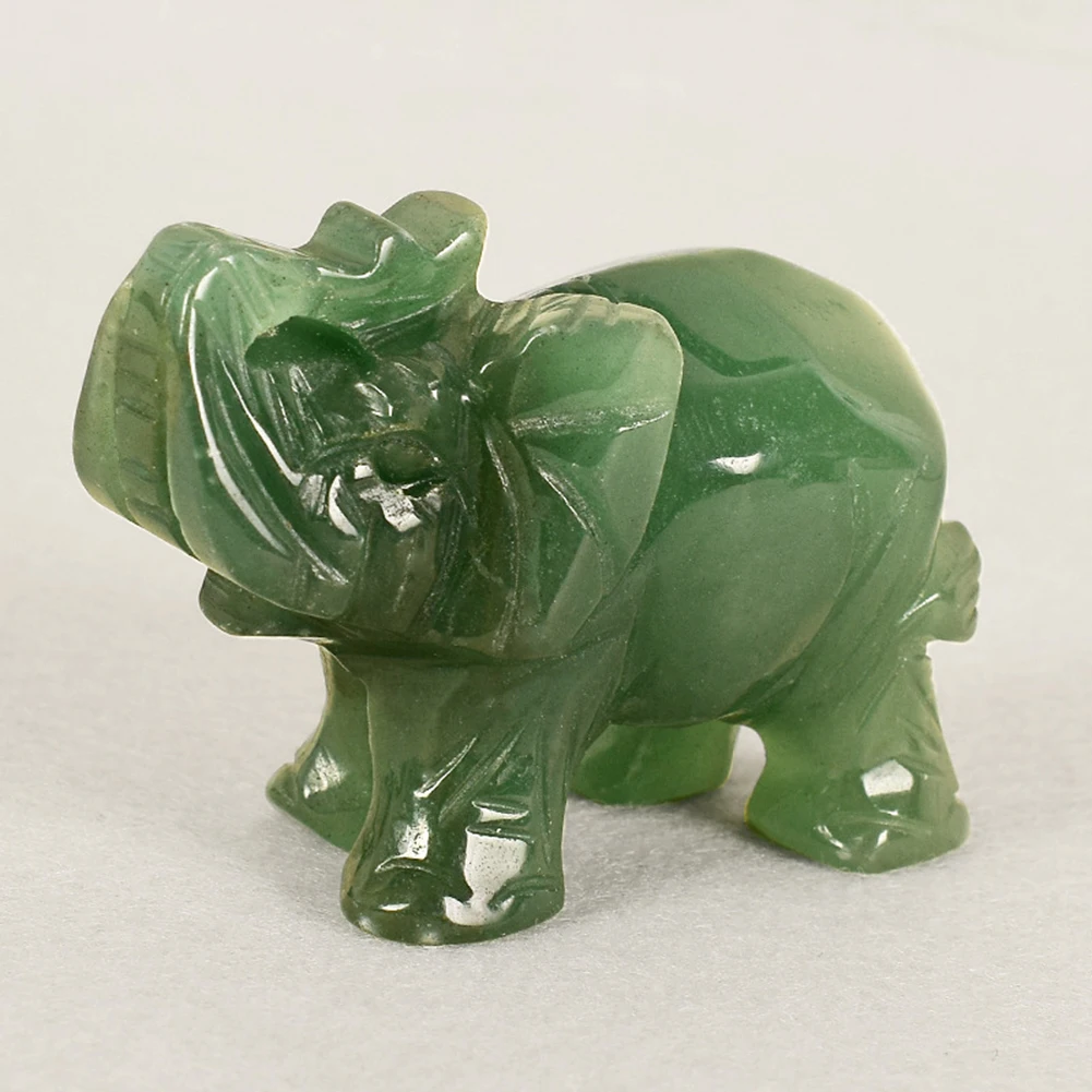 New 1Pc 3.8cm Hand Carved Artificial Green Aventurine Jade Stone Elephant Statue Home Decoration Fine Workmanship