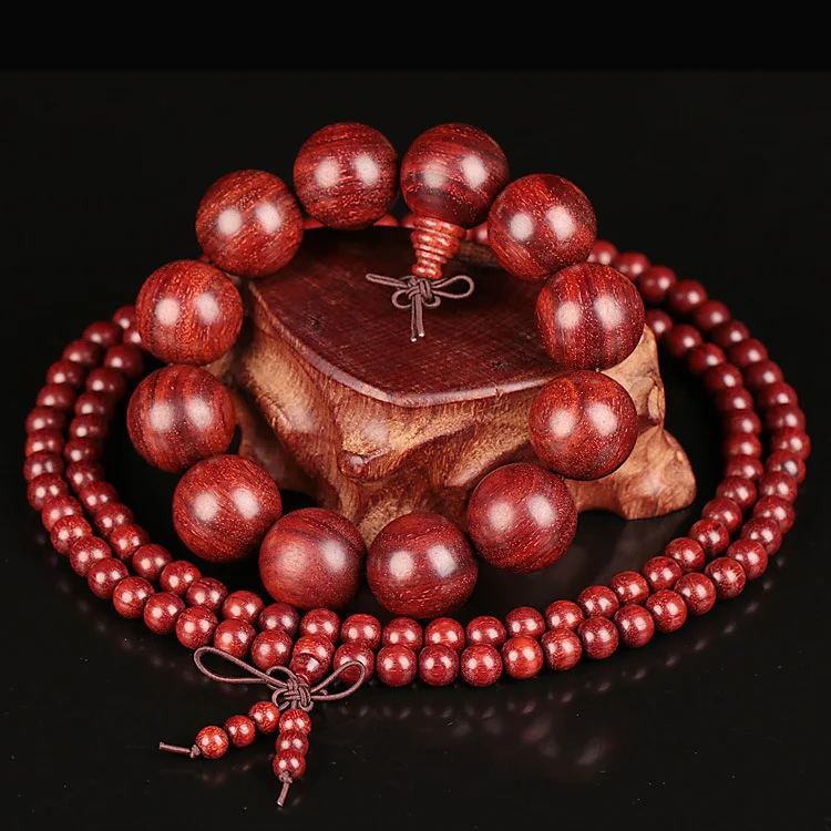 Natural African Zambian Red Sandalwood Wood Tibetan Buddhist Scriptures Big Beads Bracelet Prayer Beads Men Jewelry