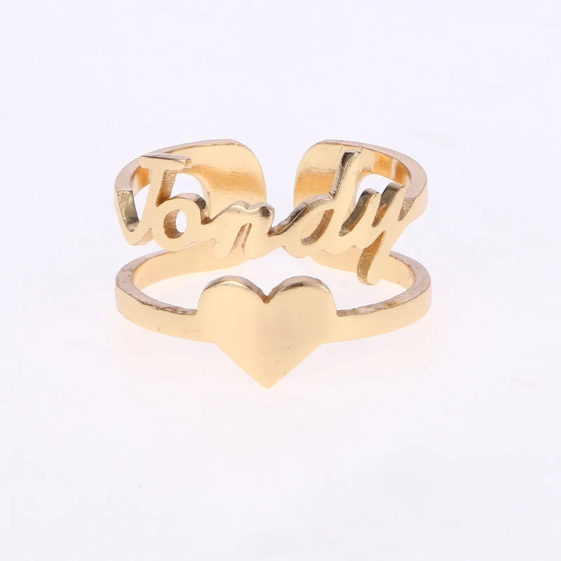 DODOAI Custom Name Ring with Heart Rose Gold Heart Ring Double Line Stacking Love Ring Stainless Steel Rings for Women