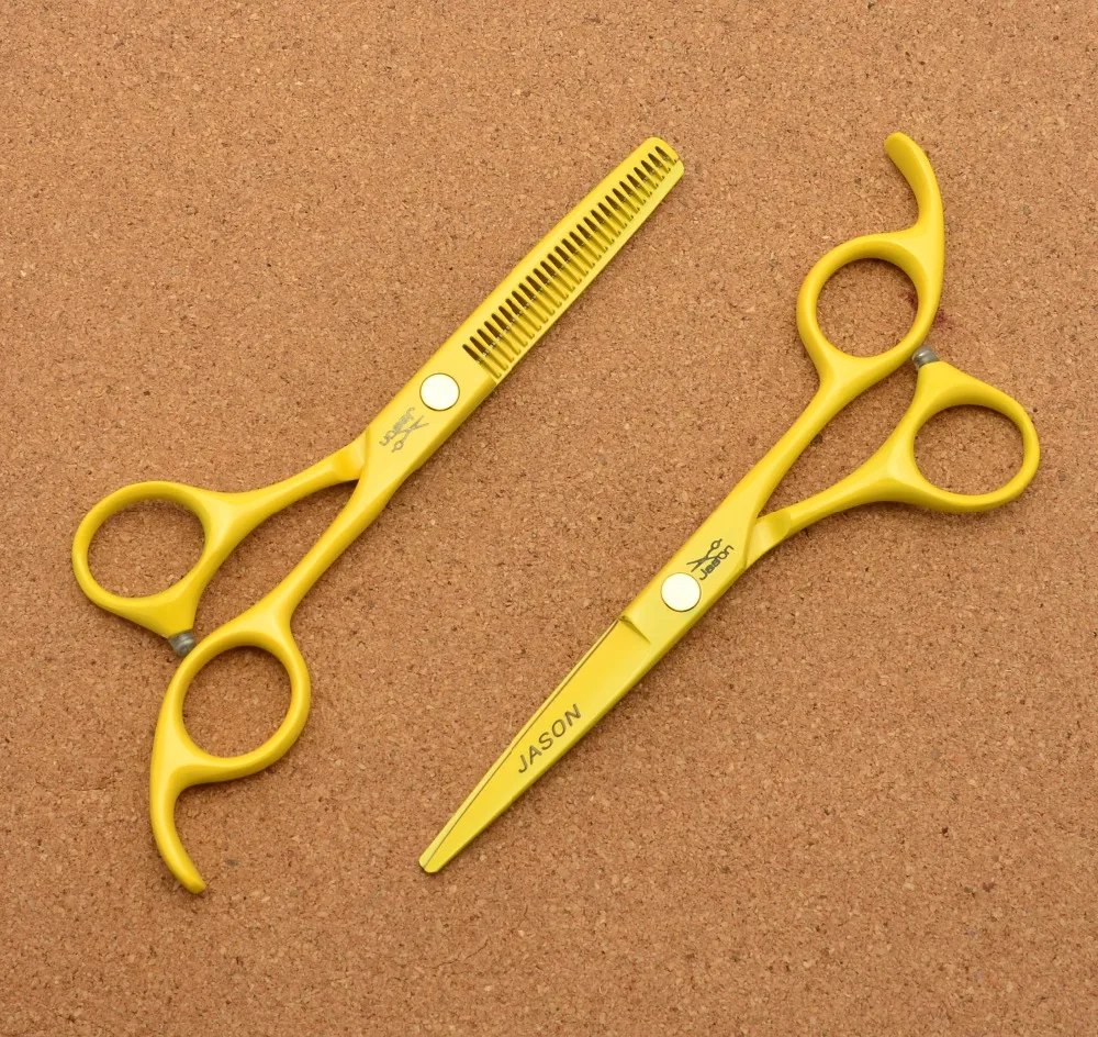 311# 5.5'' Brand Jason Factory Price Hairdressing Scissors JP 440C Yellow Barbers Cutting Scissors Thinning Shears Hair Scissors