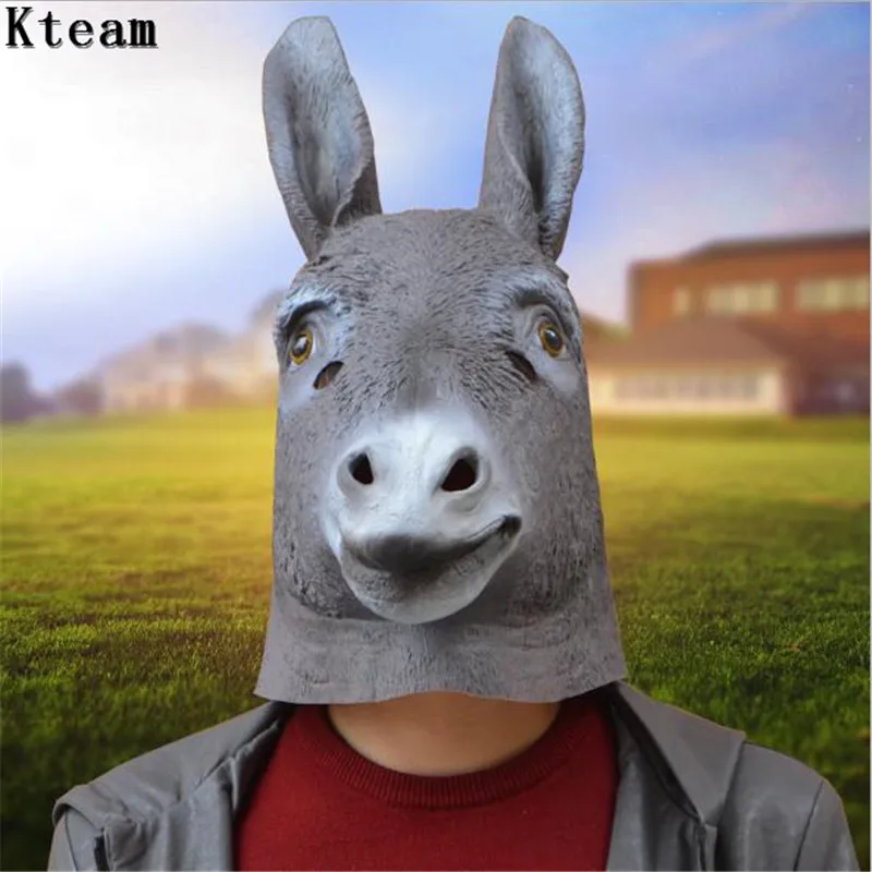 2019Full Face Halloween Donkey Mask Head Latex Party Costume Theater Props Party Novelty Creepy Animal Mask Christmas Masquerade