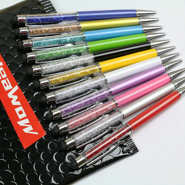 5 pcs/lot Diamond Crystal Ballpoint Pens + Capacitive Stylus Pen 2 in 1 Novelty Metal Zakka Touch Ballpen Stationery Gifts