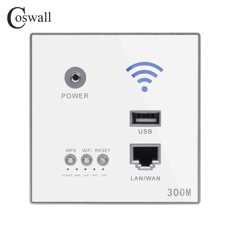 COSWALL 300M Wall Embedded Wireless AP Router USB Charging Port 1500mA Output Wall WIFI Routeur Panel Socket