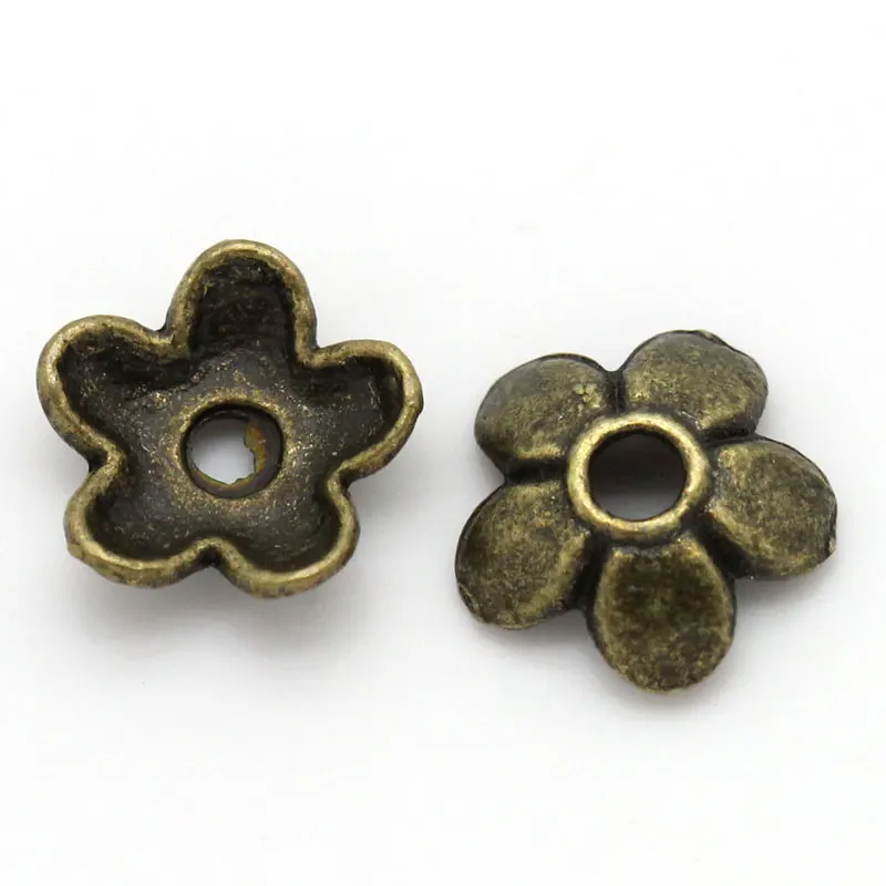 DoreenBeads-Tapas de cuentas de aleación de Metal y Zinc, flor de bronce antiguo (apto para cuentas de 8mm-14mm), patrón de flores de 7mm(2/8