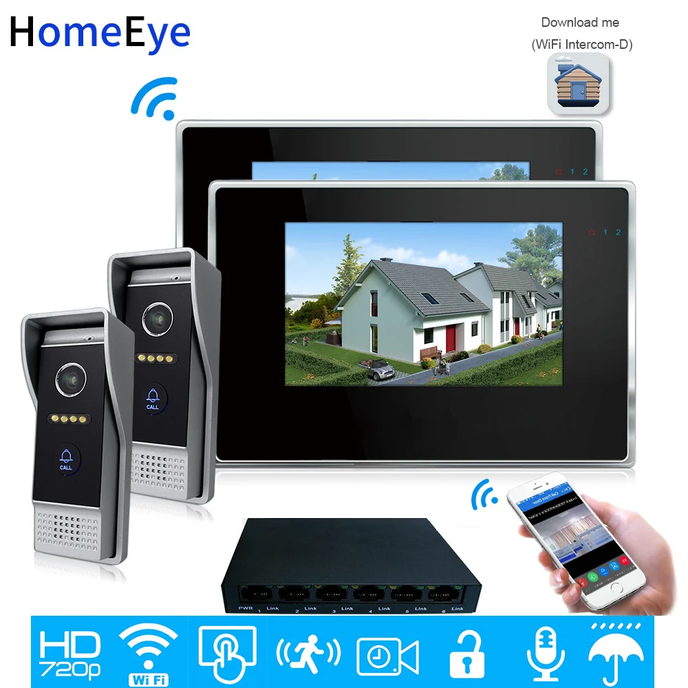 720P WiFi IP Video Door Phone Video Intercom 2-2 Home Access Control System Android IOS App Remote Unlock Touch Screen Wholesale