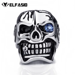 Mens Boys Stainless Steel Ring Huge Skull Blue/Red/Green Eye Cigar CZ Biker Jewelry Us Size 8-15