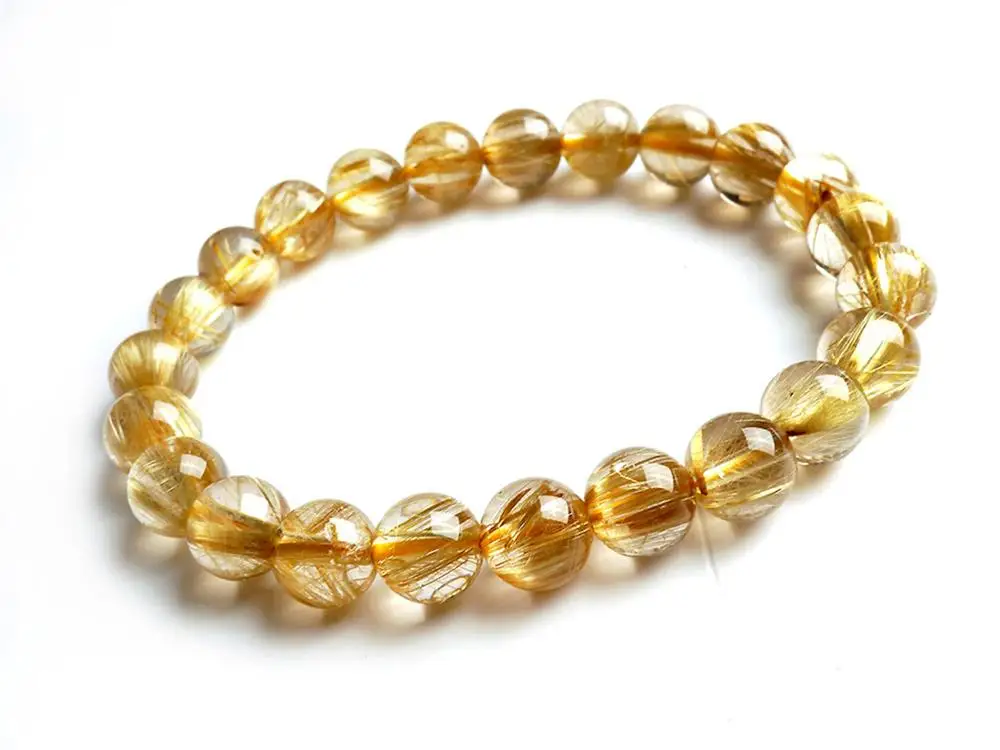 Natural Brazil Gold Rutilated Quartz Woman Man Titanium Wealthy Beads Bracelet 7mm 8mm 9mm 10mm Jewelry Bangle AAAAAA