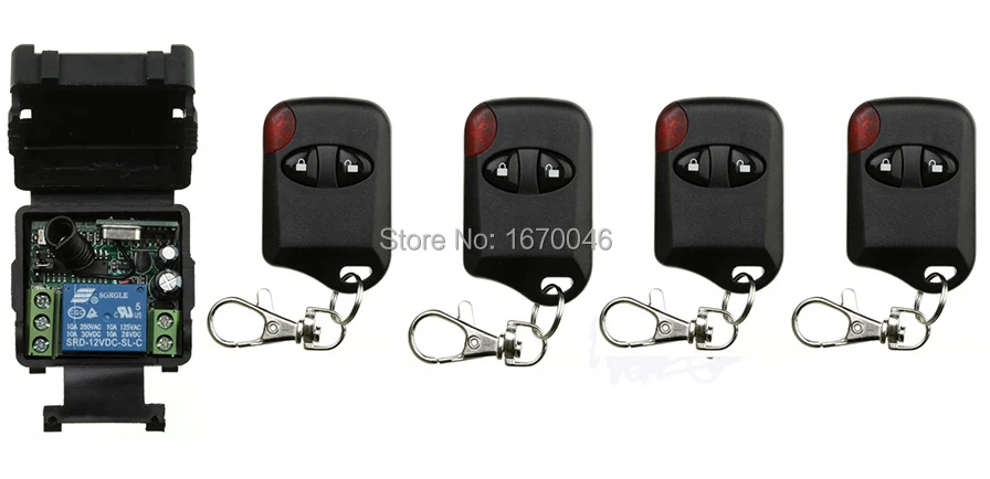 

DC12v 10A 1CH wireless RF Remote Control Switch System With 4 *Transmitter +Case For Entrance guard system/lamp/ window