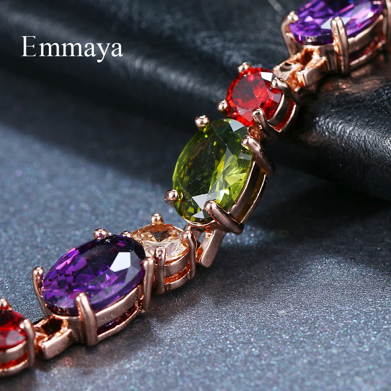 Emmaya Luxury Women Multicolor Cubic Zircon Bracelet Bangles Classical Bracelet Rose Gold color Wholesale Jewelry Party