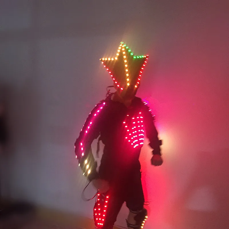 

M18 Colorful led light costumes luminous robot men suit dj mask stage wears performance clothing armor bar outfits dress party