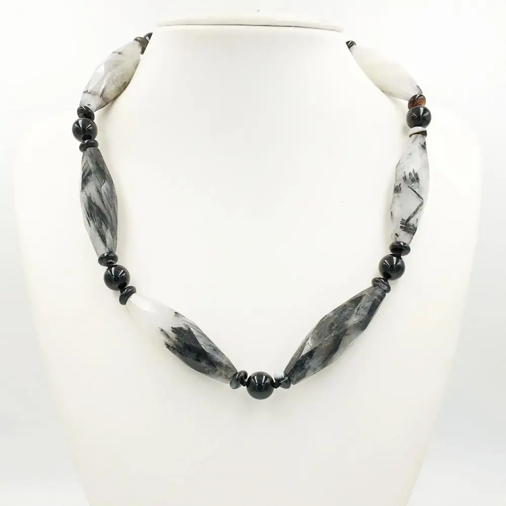 LiiJi Unique Stock SALE Tourmalinated Quartzs Hair Quartzs Onyx Necklace Basic Style Nice gift for Women