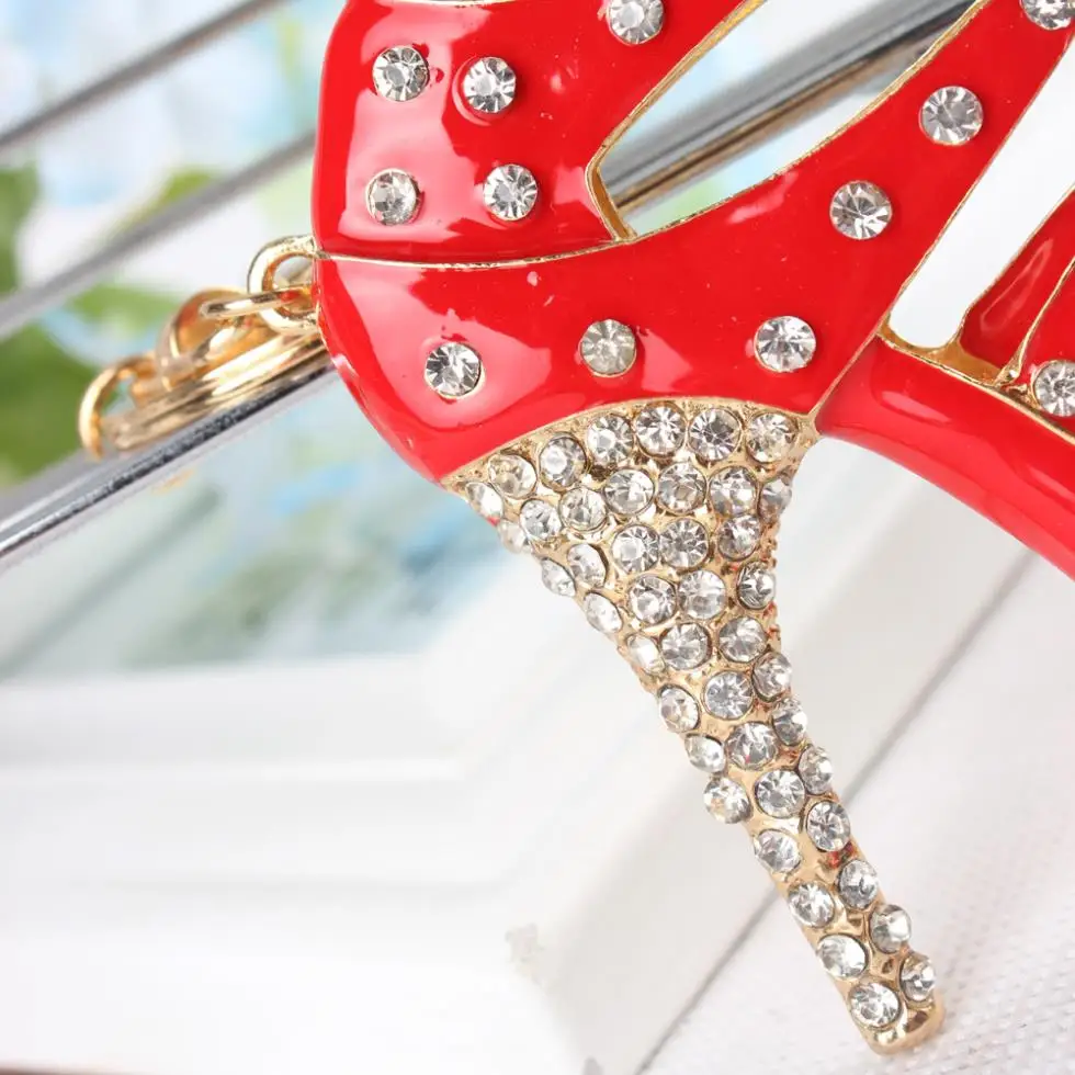 Shoe Red High-Heel Keyring Charm Pendant Crystal Purse Bag Car Key Chain Women Beautiful Birthday Party Wedding Gift