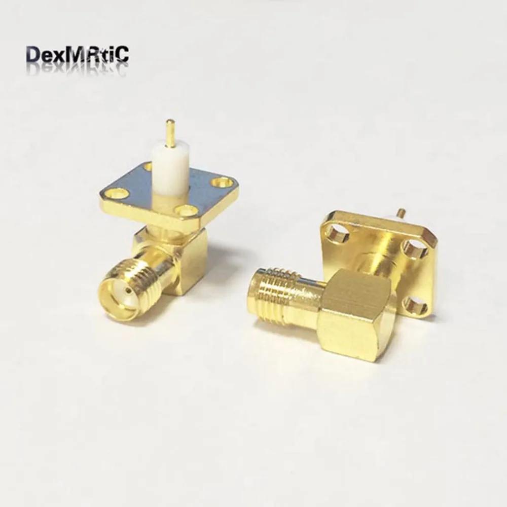 1pc Jack SMA hembra RF conector coaxial 4-agujero brida de soldadura de Cable de ángulo recto chapado en oro nuevo venta al por mayor