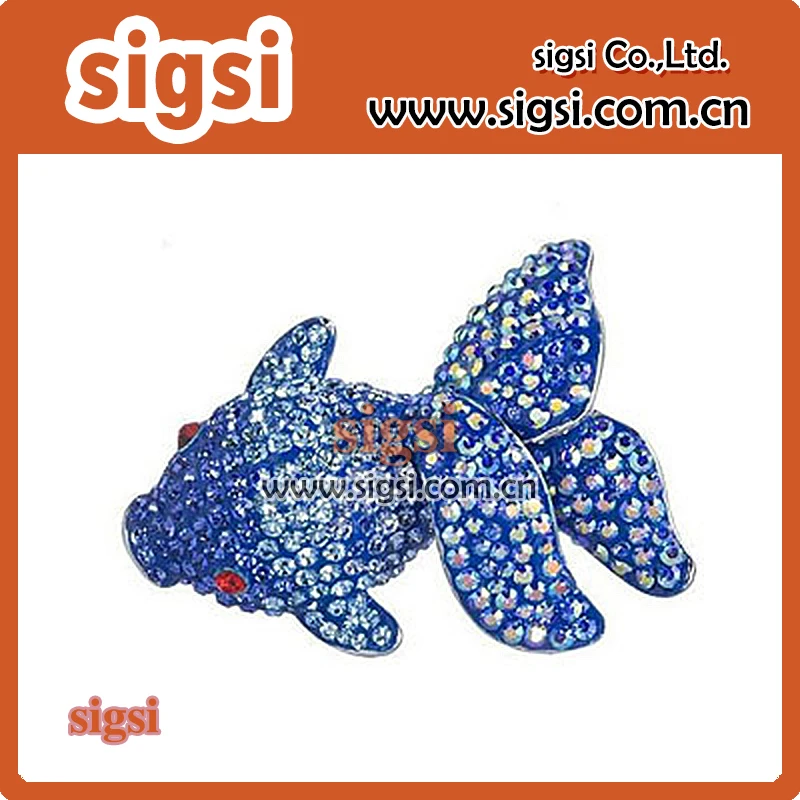 100pcs acrylic goldfish blue/orange sparkly crystal rhinestone animal brooch pin