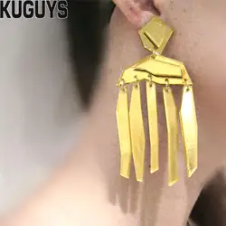 KUGUYS Geometric Large Dangle Earrings for Women Trendy Jewelry Strip Acrylic Mirror Gold Silver Color Hyperbole Accessories