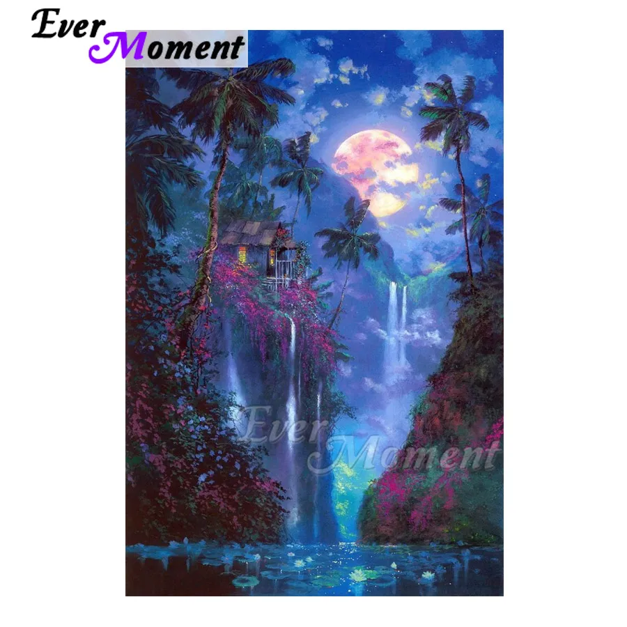 Ever Moment Diamond Painting Night Cliff Moon Artwork Full Square Drill Handmade Diamond Embroidery Cross Stitch Decor ASF1608