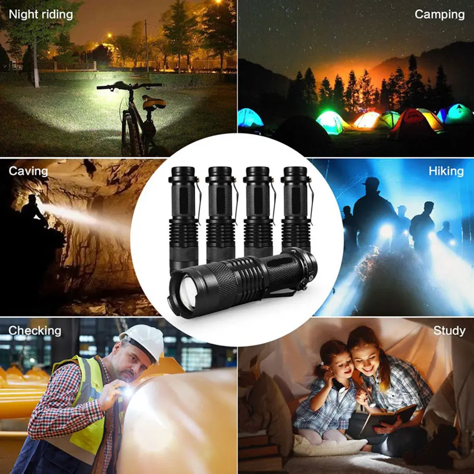 Mini Portable Working Flash lamp 380LM LED Flashlight ZOOM torch flashlight life Lighting lantern Use AA 14500 Battery