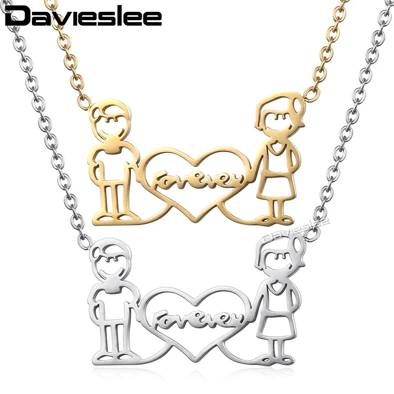 Davieslee Love FOREVER Couples Pendant Neckalce For Women Gold Silver Color Stainless Steel Womens Necklace Jewelry Gift LKNM169