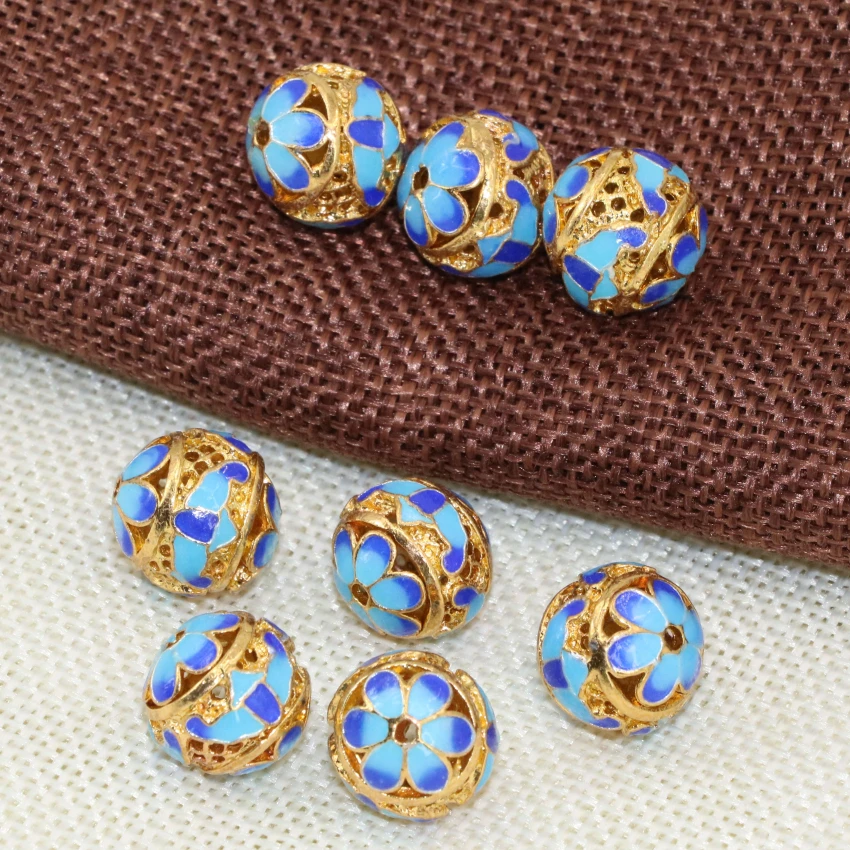 14mm round ball spacers beads gold-color enamel cloisonne accessories 5pcs wholesale price diy elegant jewelry findings B2517