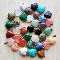 16mm Fashion good quality natural stone mix heart charms pendants for jewelry accessories making Wholesale 50pcs free shipping