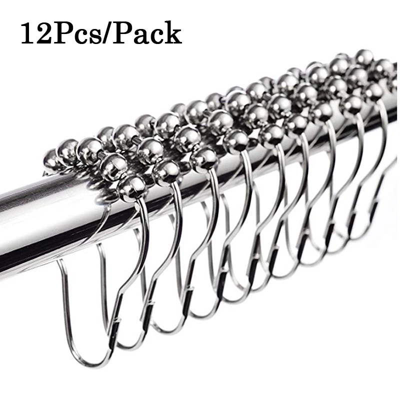 12 Pcs Shower Curtain Rings Hooks Stainless Steel Bathroom Curtain Rod Hook Bath Drape Loop Curtain Accessories for Bathroom