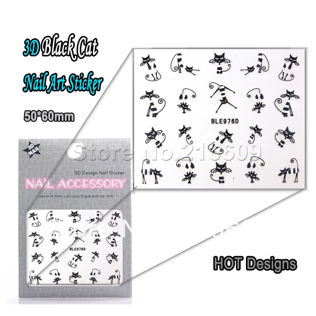 Finger Sticker 20Sheets/Lot Cat Nail Sticker with Glitter Powder 3D Nail Art Decal Decoration BLE879D+BLE875D+BLE876D