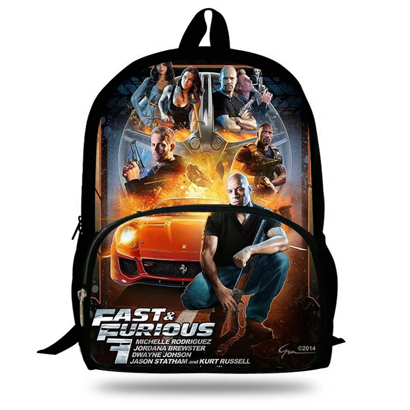 Fast Furious 7&8 design Backpack Children Characters Print School Bags For Teenage School Backpacks Kids Daily Bag For mens boys