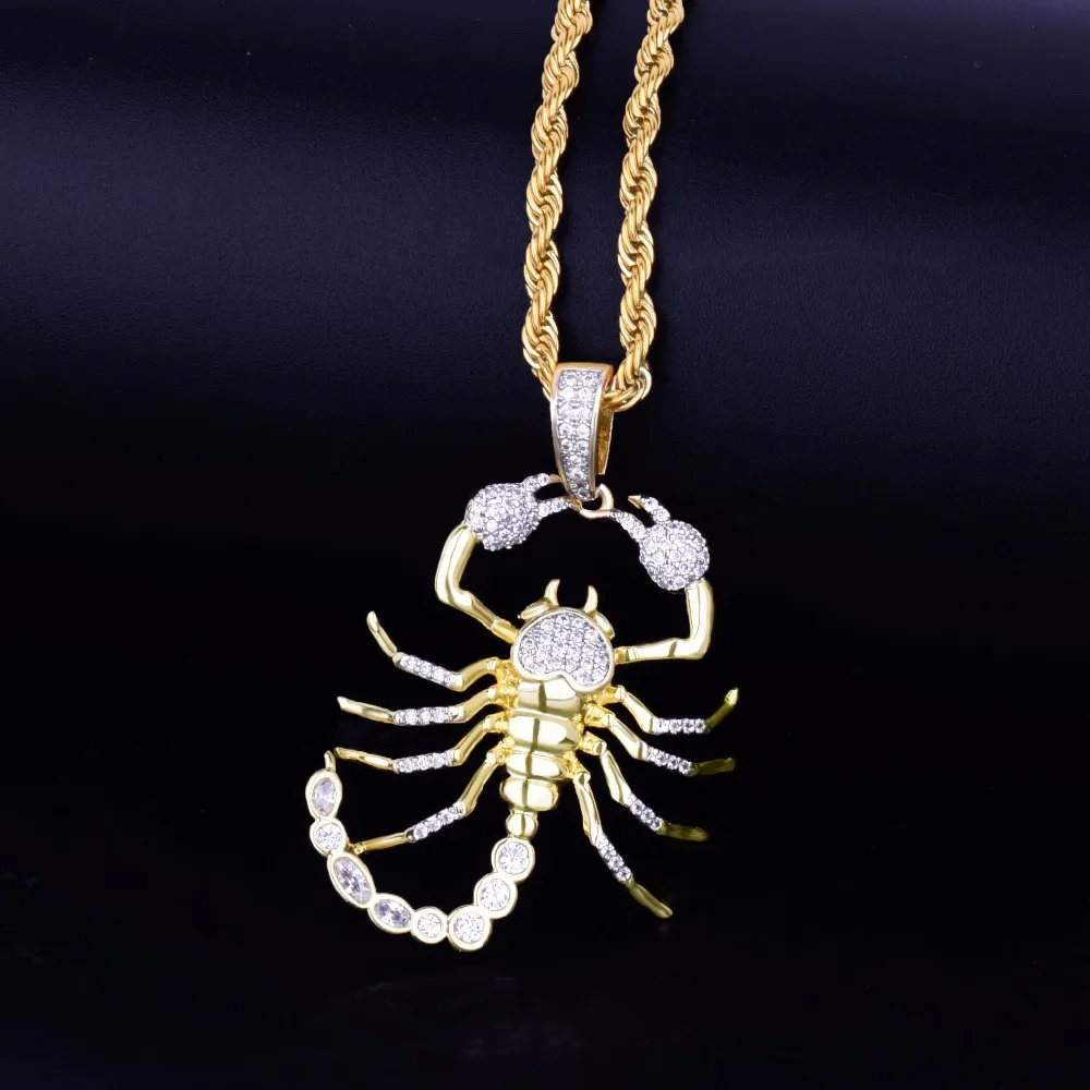 Bubble Letter Animal Scorpion Hip Hop Pendant Necklace  Gold Color Bling Cubic Zircon Men's  Women Jewelry