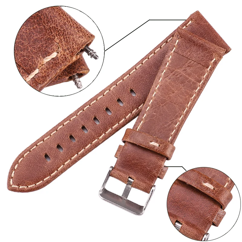 Cowhide Watchbands Soft Thin 22mm 24mm Black Dark Brown Women Men Genuine Leather Watch Band Strap Belt With Pin Buckle