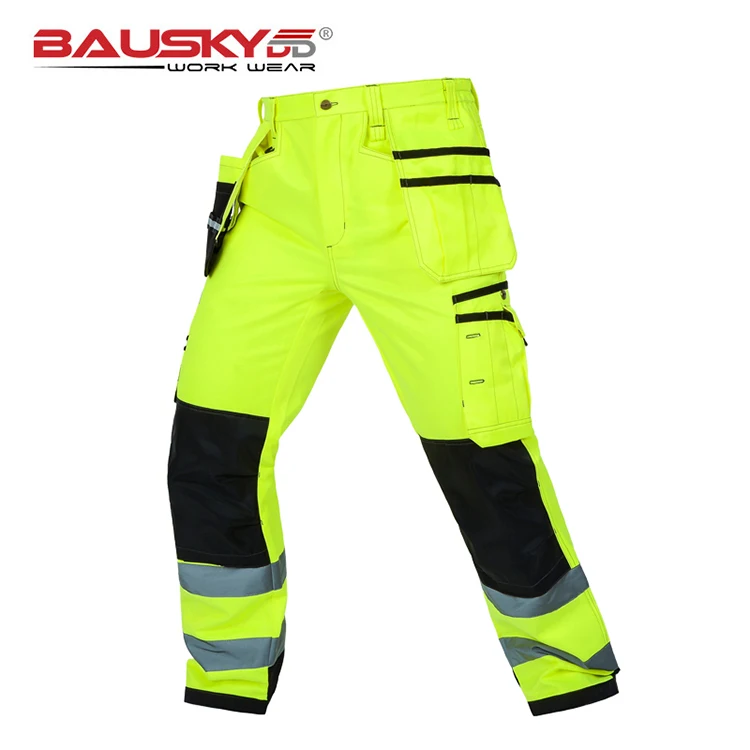 Bauskydd Hi vis tool pocket pant functional safety workwear work trousers  cargo work pant with knee pads