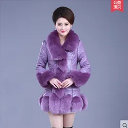 Rex rabbit skin sheepskin down coat medium-long female leather clothing fox fur 2017