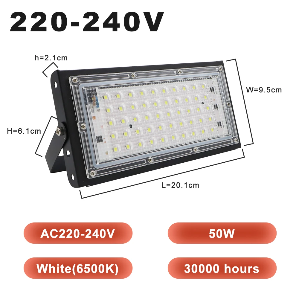 IP65防水LEDスポットライト,屋外照明,庭に最適,220-240V,50W,白