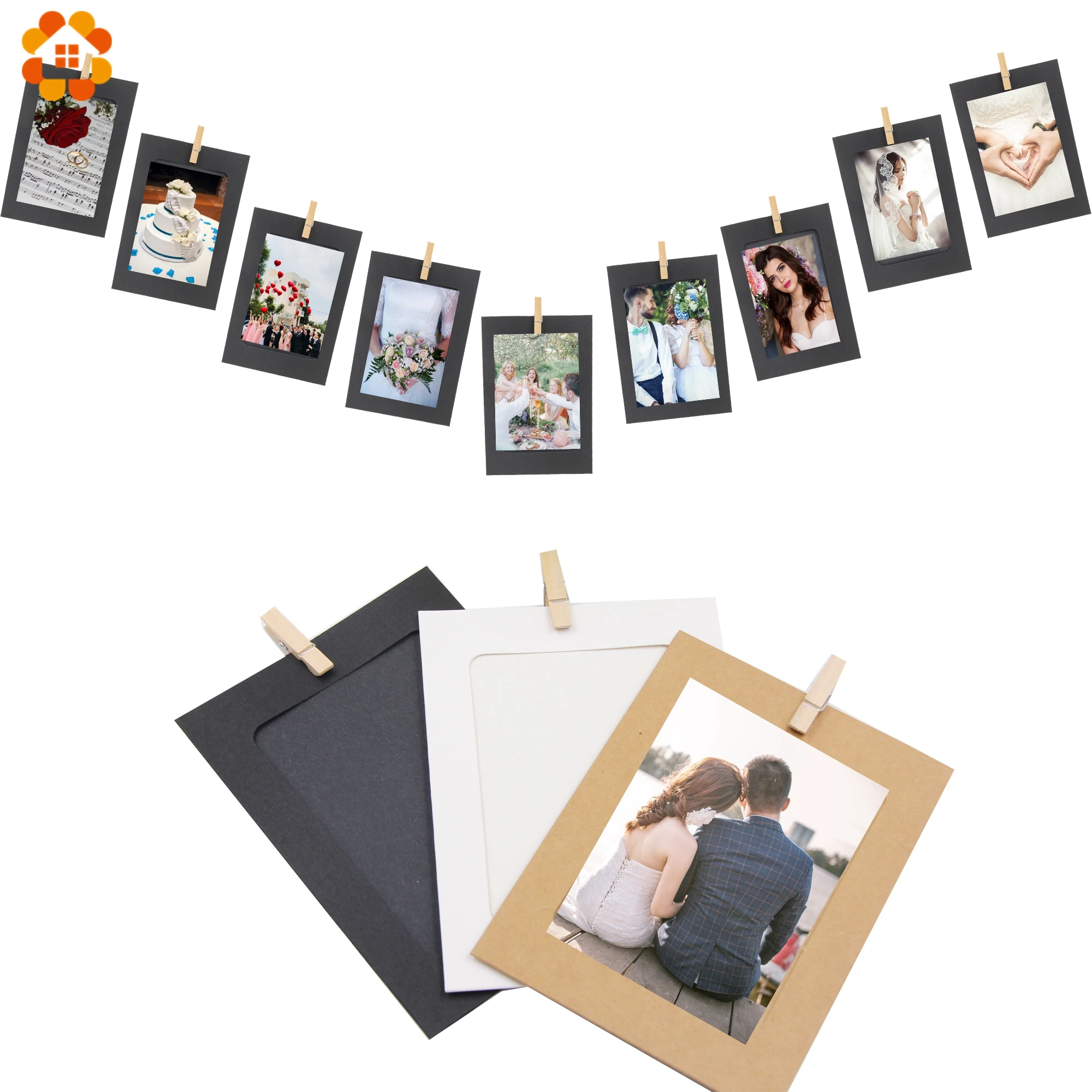 10PCS/set DIY Photo Frame Wooden Clip Paper Picture Garland For Wedding  Baby Shower Birthday Party Photo Booth Props Decoration