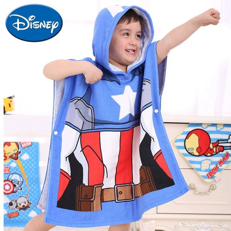 Disney Mickey Bath Towel Baby Children  Cotton Towel Super Hero Captain America McQueen Spiderman Cartoon Hat Beach Towel Cloak