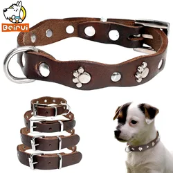 Collar de cuero genuino para perro, Collar suave ajustable con tachuelas para mascotas, perros pequeños y medianos, gatos, Pitbull, Color marrón, XXS, XS, S, M