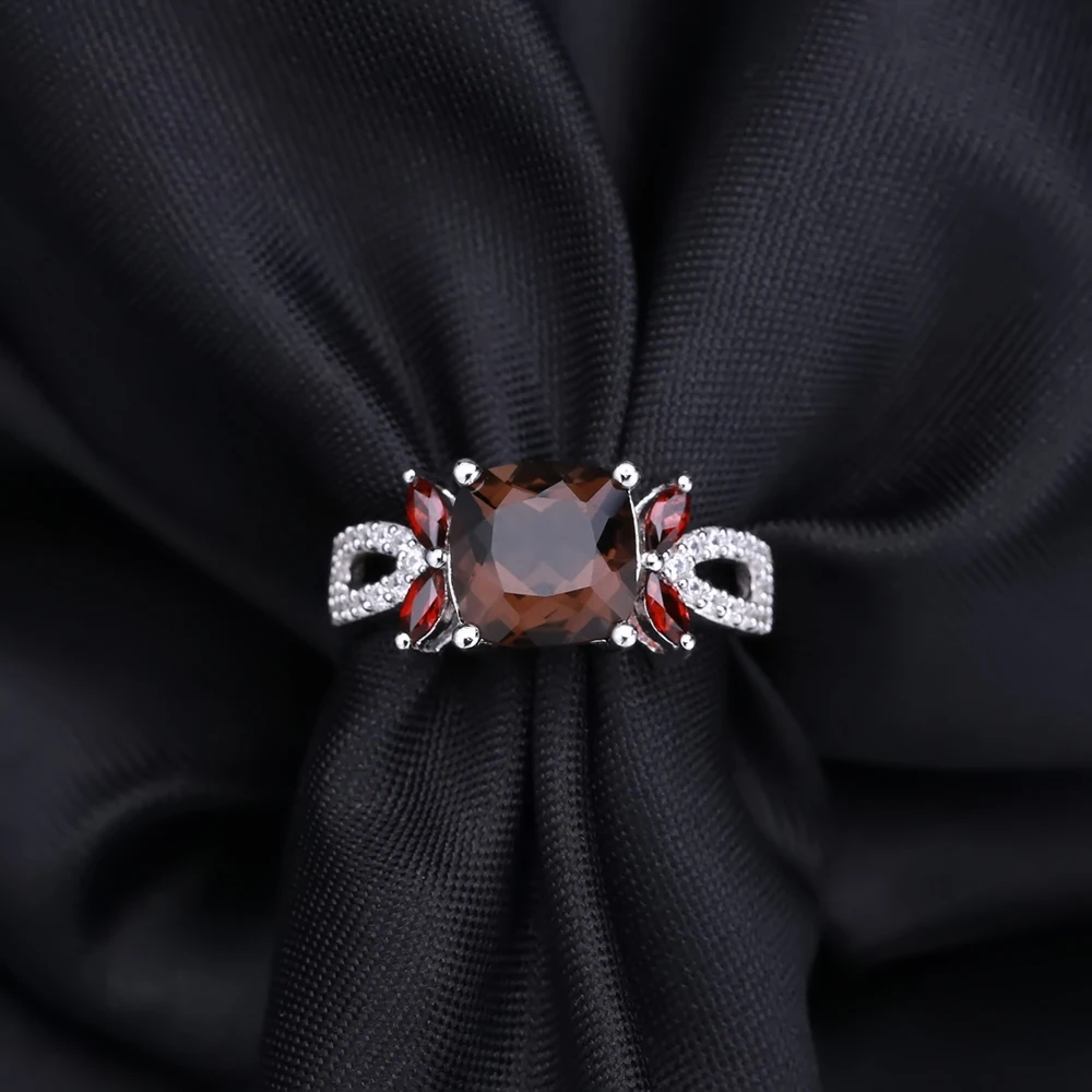 GEM\'S BALLET Smoky Quartz 925 Sterling Silver Natural Gemstone Rings For Women Wedding Engagement Luxury Fine Costume Jewelry