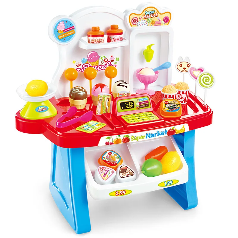 Scuola materna ragazza finta Play House giocattoli supermercato cassa cassa frutta torta festa per bambini gioco giocattoli cibo caramelle attrezzo da cucina