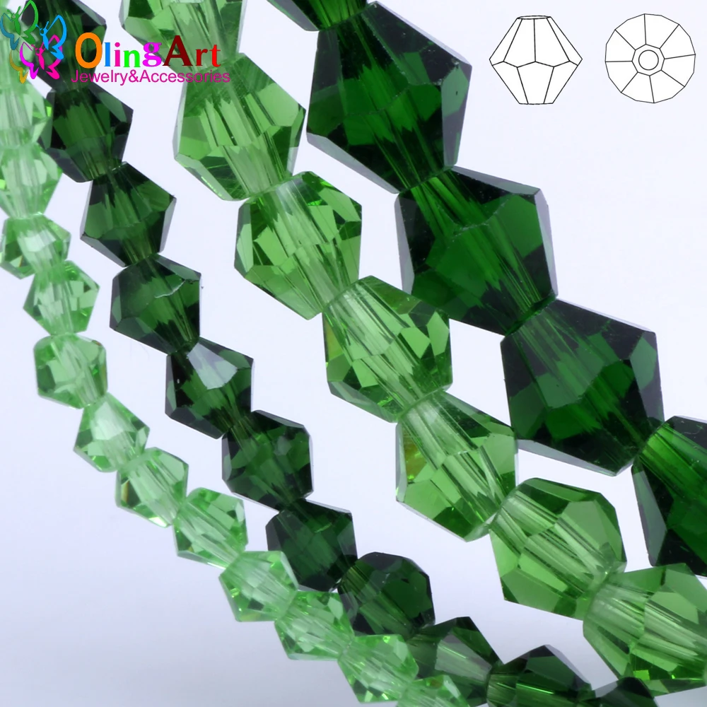 OlingArt 3mm/4mm/6mm/8mm Bicone Upscale Austrian Multicolored crystal green color beads Loose bead bracelet DIY Jewelry Making