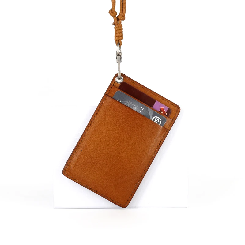 Genuine Leather Retractable Lanyard Badge Case Vertical ID Holders Business Badge Name Bus Card Set Student Card Case