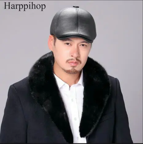 100% real Genuine leather hat male quinquagenarian hat cowhide casual beret cap autumn and winter forward cap