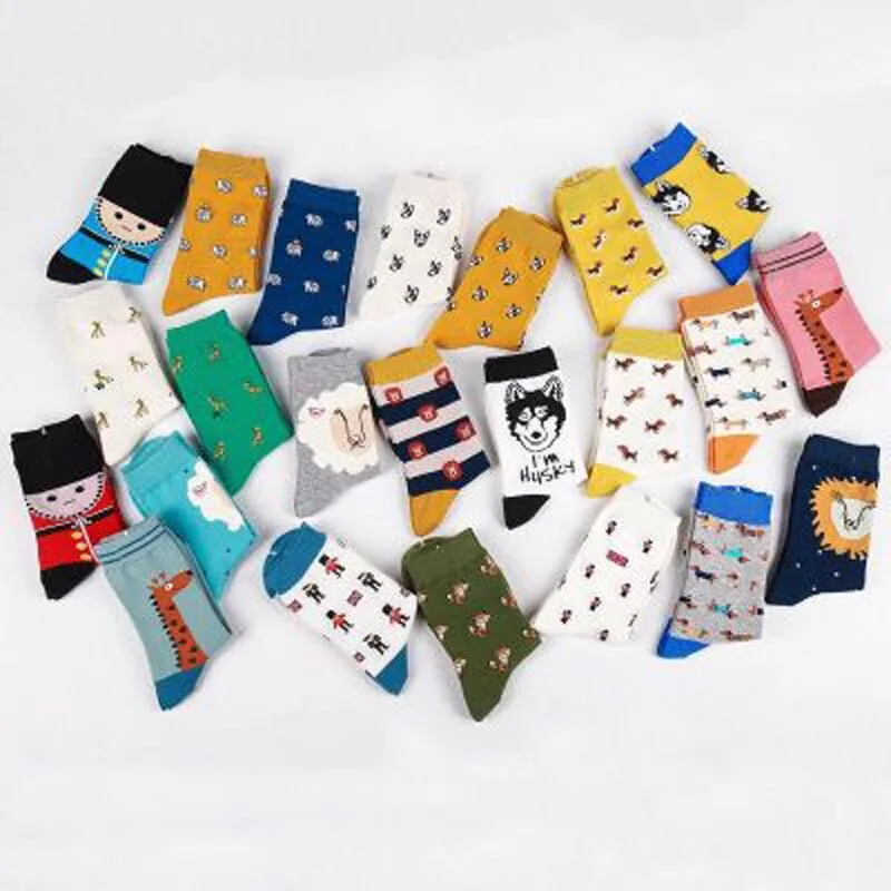 Harajuku – chaussettes en coton pour hommes, décontractées, motif dessin animé, pour Couple, ami, chien, pastèque, garde, feuille de mauvaises herbes