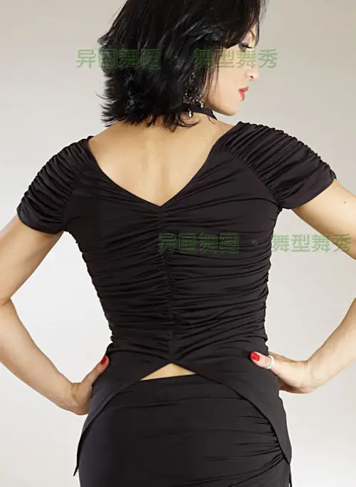 

Exotic dance dance Latin dance after grasping wrinkle V word thin short sleeved jacket was Latin T12061