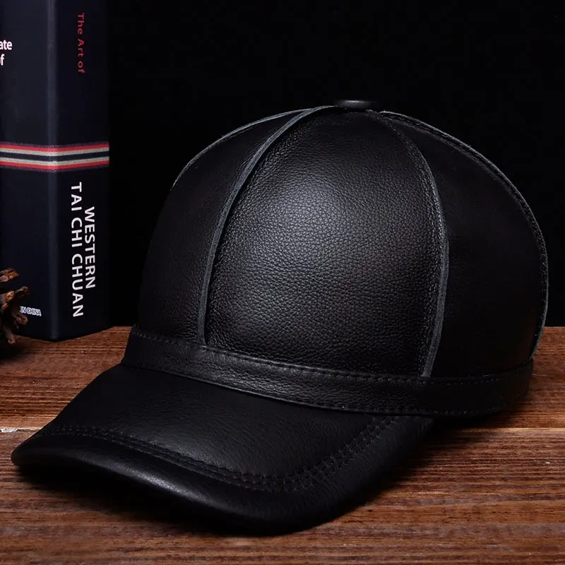 HL028 Genuine Leather Men Baseball Cap Hat New Brand Men\'s Real Leather Adult Solid Adjustable Caps/hats