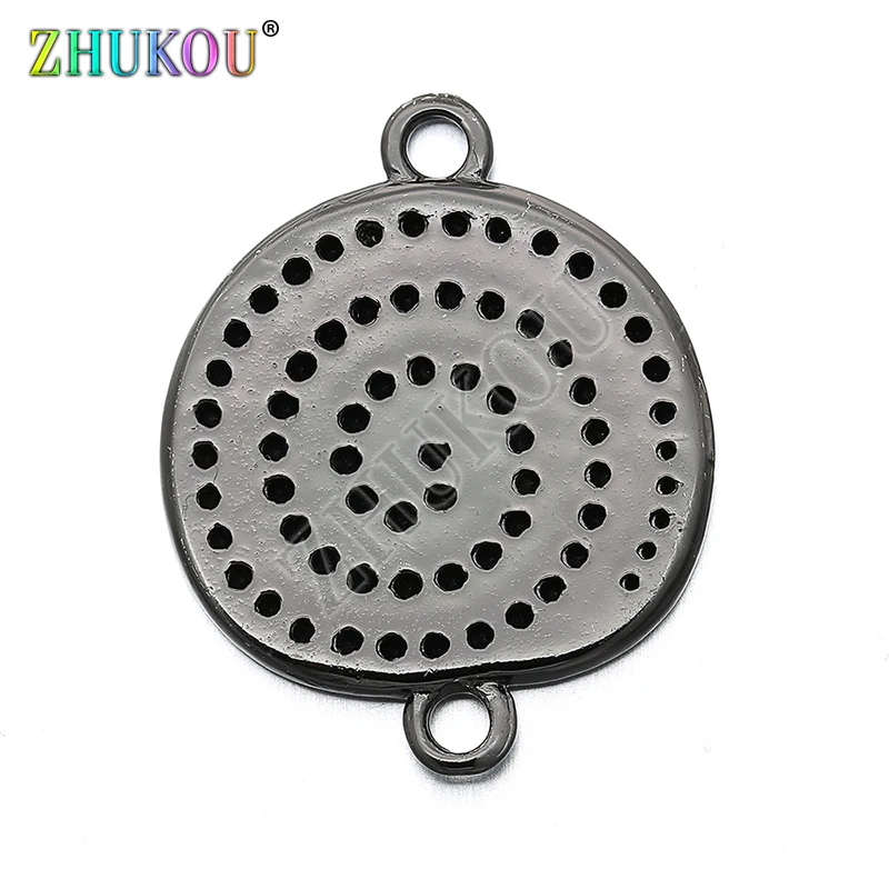 18*23mm Brass Cubic Zirconia Round Charms Connectors DIY Jewelry Findings Accessories, Hole: 2mm, Model: VS242
