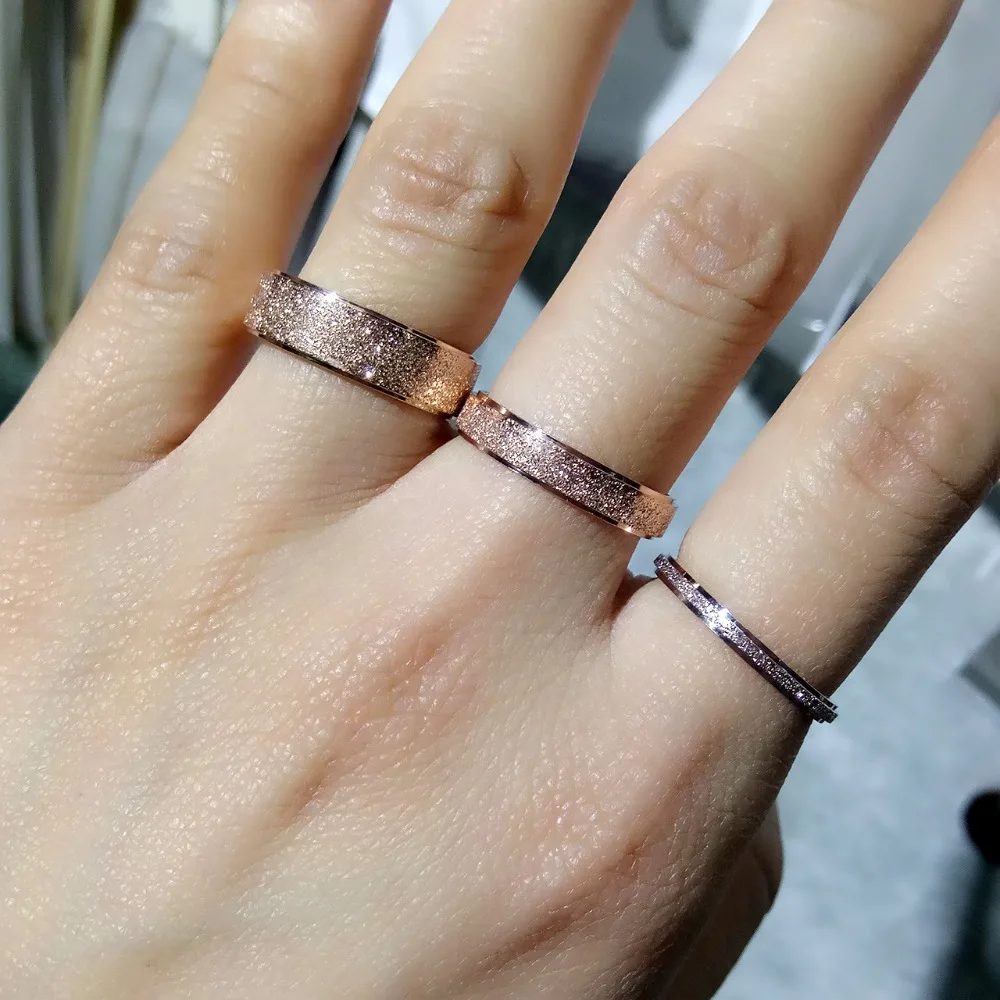 YUN RUO Rose Gold Color Frosted Finger Ring for Woman Man Wedding Jewelry 316L Stainless Steel Top Quality Never Fade Size 3-10