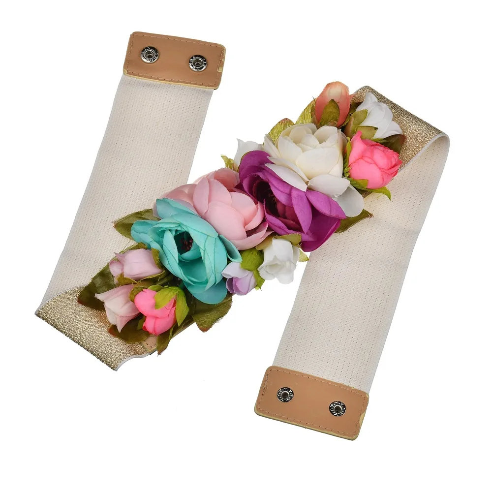 European Fashion Colorful Flower Waist Belts Fairy High Elastic Waistband Women Summer Beach Wedding Bride Belts Girdle Caestus