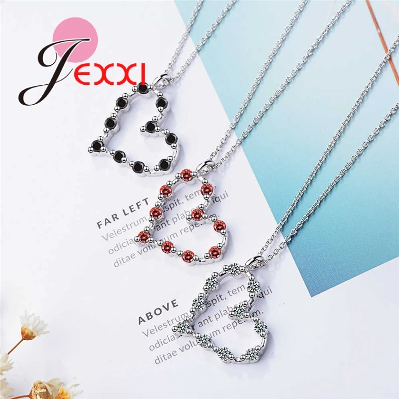 Romantic Sweet Heart Shape Jewelry Pendant Necklace For Women Girl 925 Silver Needle Collar Pave Shiny Crystal Wholesale